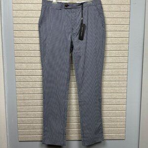 Nifty Genius Mens Blue White Checkered Slim Straight Fit Trousers 34x34 NWT
